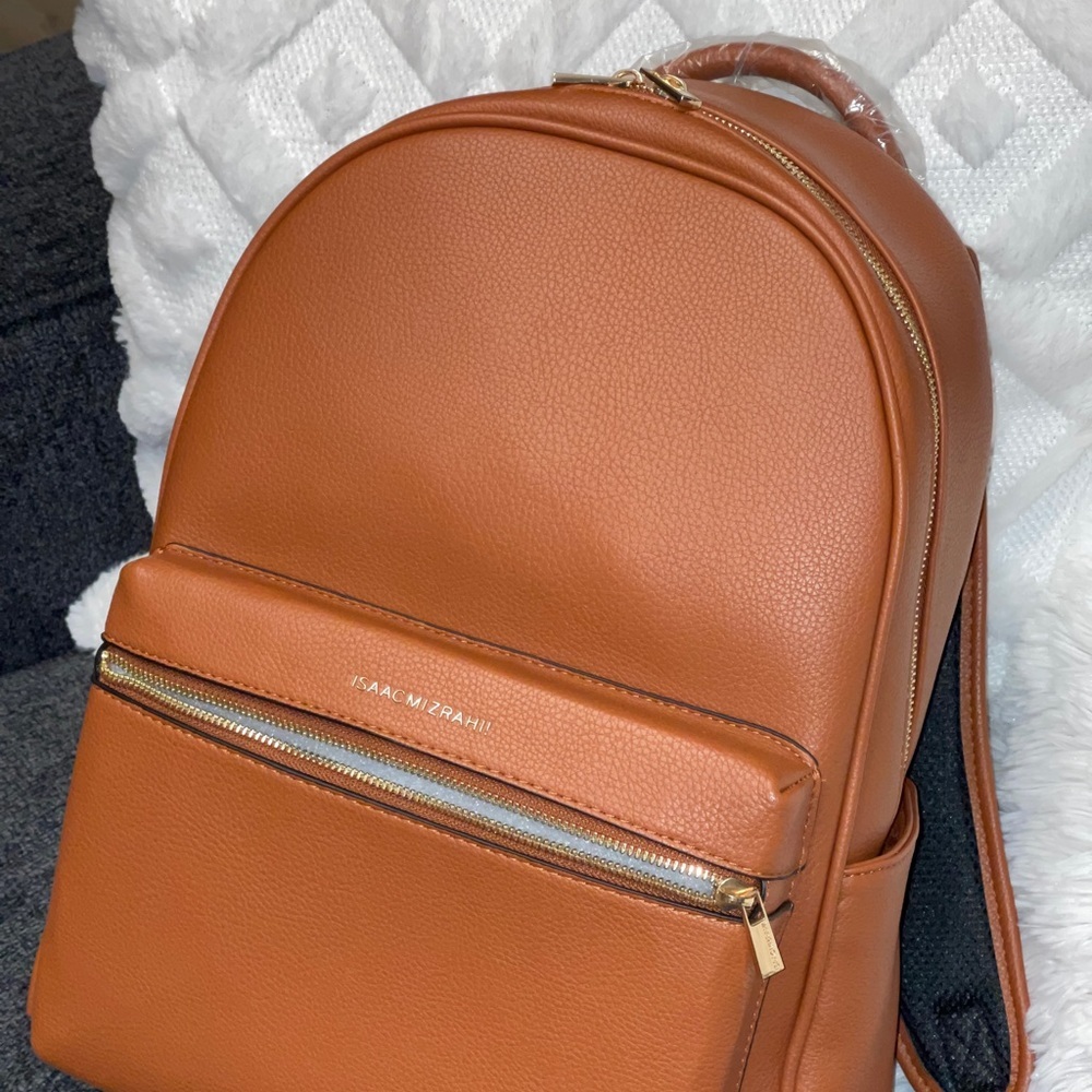 ISAAC MIZRAHI LIVE! Faux Pebble Leather Backpack in Cognac - Picture 12 of 12